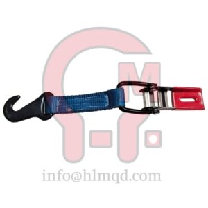 HLM Car Lashing with Coated Hook,  Utilizes vinyl-coated S-hooks and tensioning mechanisms for secure vehicle transport and cargo restraint.